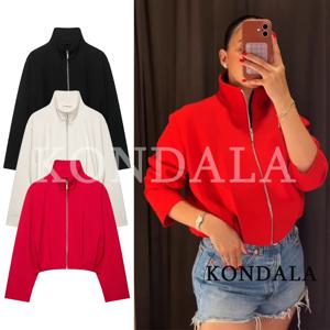 KONDALA 여성 미니멀리스트 시크 플리츠 지퍼 재킷 2026 초가을/가을 패션 스트리트 우아한 재킷 통근 레저 재킷