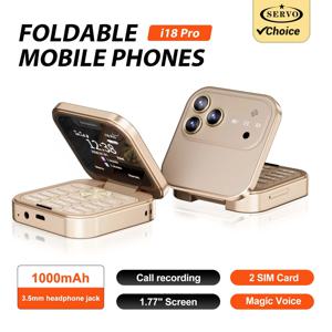 SERVO I18PRO 미니 플립 피처폰 듀얼심 스탠바이 매직 보이스 3.5mm 오디오 잭 블랙리스트 1.77인치 포켓 휴대폰 진동 기능