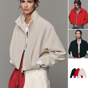 Afashion 초가을 새로운 여성 예술적 스타일 패션 긴 소매 스탠드 칼라 지퍼 파일럿 재킷 코트 8372283 표준 핏 짧은 겉옷