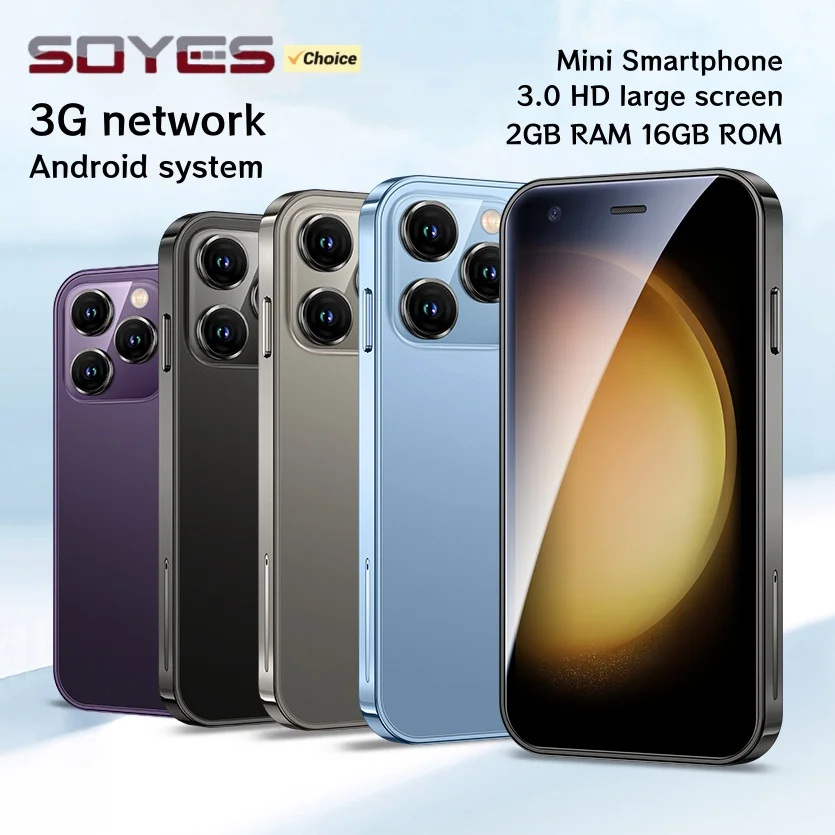 SOYES XS15 3G 미니 스마트폰, MTK 프로세서, 3.0인치 디스플레이, 2GB RAM, 16GB ROM, 듀얼 SIM 카드 지원, 2MP 카메라, 900mAh 배터리, WCDMA, 안드로이드 운영체제, 휴대용 소형 스마트폰.