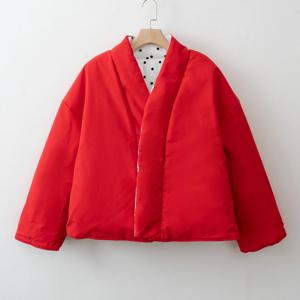 여성용 양면 폴카 도트 패딩 코트, 가을/겨울용 크롭 V넥 기모노 스타일 재킷, 오버사이즈 넉넉한 핏, 따뜻한 면 소재 아우터