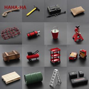 RC 1/10 스케일 장식 차고 시리즈 장난감 제리 캔 버킷 배송 케이스 RC 자동차 TRX4 SCX10 WPL ZW 용 사다리 금속 삽 도구