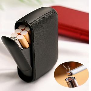 USB 텅스텐 전자 라이터 담배 케이스와 새로운 모조 가죽 담배 케이스 남자의 절묘한 선물 담배 도구