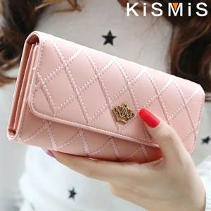 KISMIS 여성용 지갑 귀여운 핑크 포켓 여성용 지갑 지갑 격자 무늬 PU 가죽 롱 지갑 Hasp Phone Bag Money Coin Pocket Ca