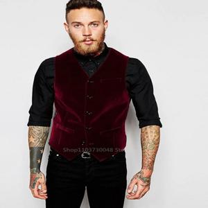 XS-6XL 남성용 드레스 조끼 슬림 피트 남성 정장 조끼 남성 부르고뉴 벨벳 양복 조끼 옴므 캐주얼 민소매 공식 비즈니스 조끼