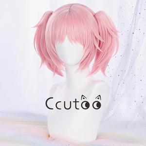 애니메이션 마법소녀 마도카 마기카 마도카 카나메 코스프레 가발 핑크색 합성 짧은 클립 포니테일 내열성 가발 + 가발 캡