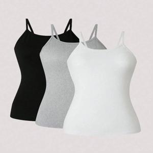 플러스 미니멀리스트 솔리드 캐미 탑, 여름용 캐주얼 스파게티 스트랩 민소매 탑, 데일리웨어용 여성용 플러스 의류