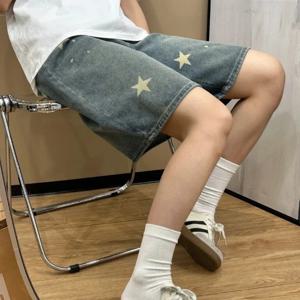 2026 뉴 빈티지 스타 프린트 데님 반바지 여성 하이웨이스트 루즈 스트레이트 니렝스 숏팬츠 스트릿웨어 캐주얼 여름