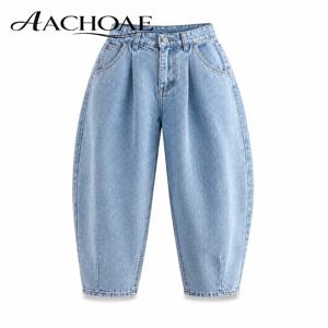 AACHOAE 여성 코튼 하이 웨이스트 하렘 청바지 빈티지 벌룬 데님 바지 루즈 캐주얼 와이드 레그 맘 청바지 스트리트웨어 바지