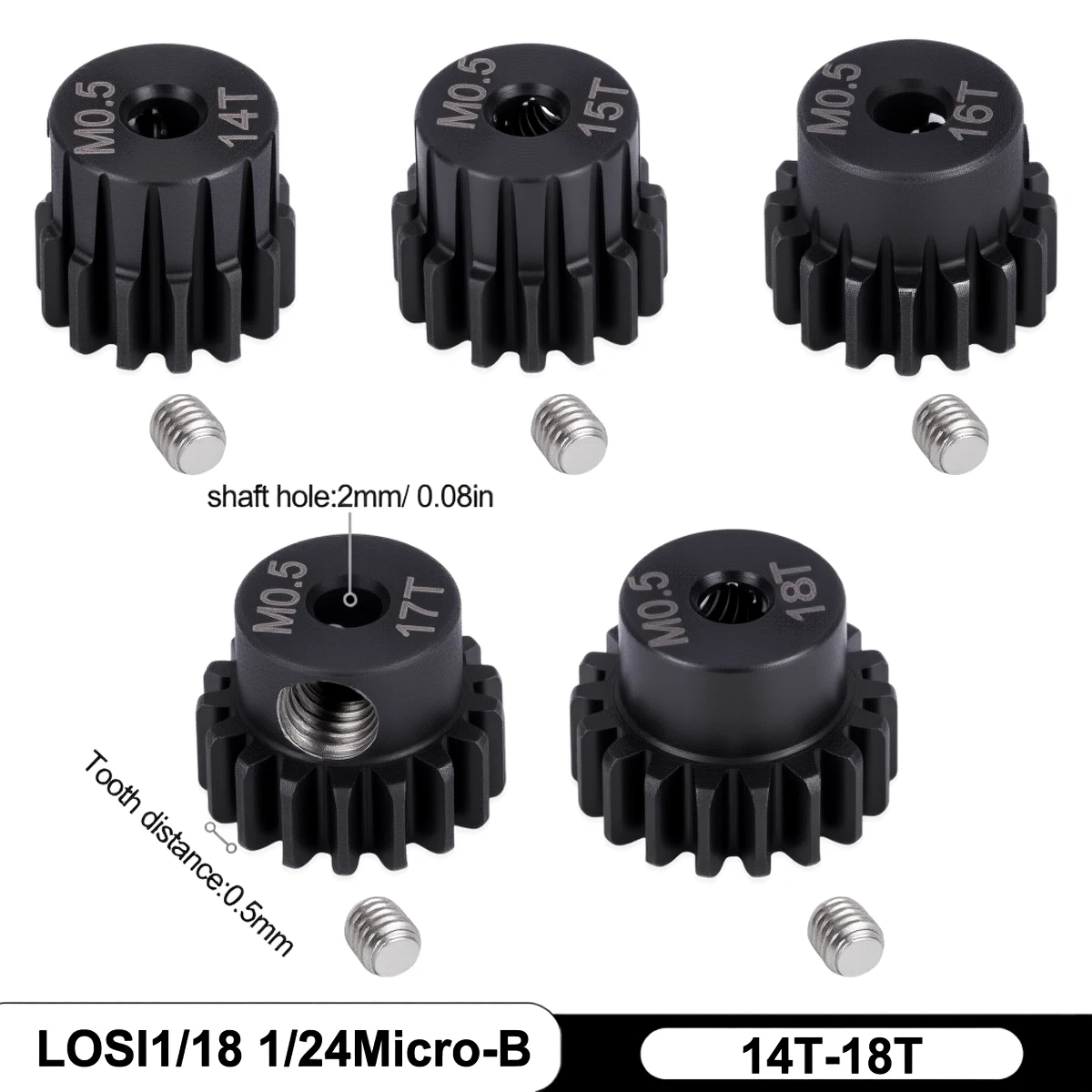 M0.5 2mm 샤프트 14T-18T 금속 피니언 기어, LOSI 1/18 1/24 마이크로-B 버기, RC 자동차 모터 액세서리 부품용