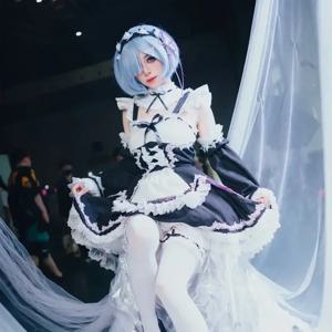 새로운 애니메이션 메이드 렘 코스프레 의상 Re:Zero INFINITY 코스프레 드레스 흰색과 검은색 소녀 여성 맞춤 제작 파티 게임 세트 EOMAKY