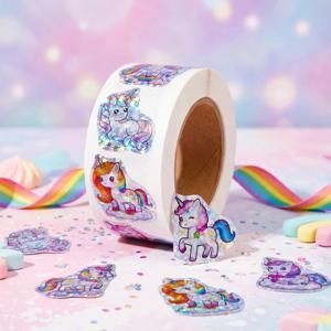 50-500pcs 레이저 유니콘 동물 스티커 1 인치 선물 장식 라벨 격려 문구 스티커