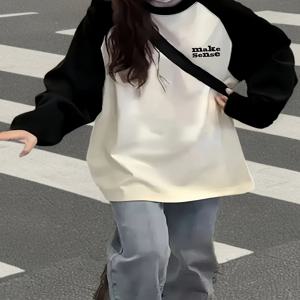 2026년 신상 하라주쿠 오버사이즈 루즈핏 여성용 Y2K 숄더 롱 슬리브 티셔츠 봄 가을 시크 스윗 앤 스파이시 래글런 탑