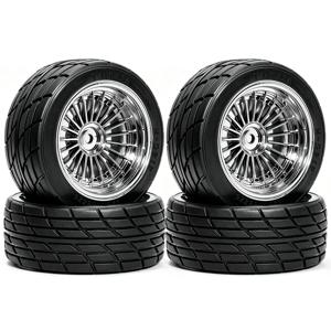 1/10 RC 온로드 타이어 및 플라스틱 휠 림 12mm 헥스 레이싱 타이어 (1:10 랠리카 타미야 TT01 TT02 트랙사스 XV02 XV01용) 4개