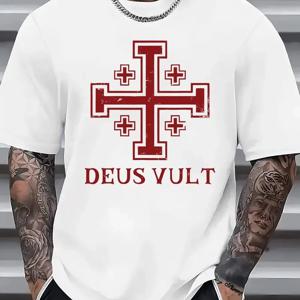 남성용 Deus Vult Jerusalem Cross 중세 십자군 그래픽 티셔츠 캐주얼 남성 및 여성 티셔츠 역사적 신앙 스트리트웨어