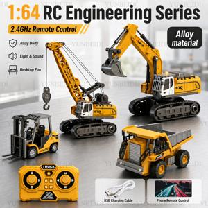 1:64 RC 미니 합금 자동차 포크리프트 굴삭기 크레인 테이블탑 게임 2.4G_Hz 원격 제어 엔지니어링 리프트 트럭 어린이 장난감 선물