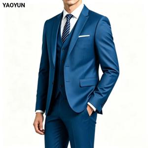 남성 슬림핏 3피스 수트 세트 가벼운 비즈니스 오피스 파티 블레이저 조끼 바지 정장 남성 턱시도 수트 프롬 데일리룩