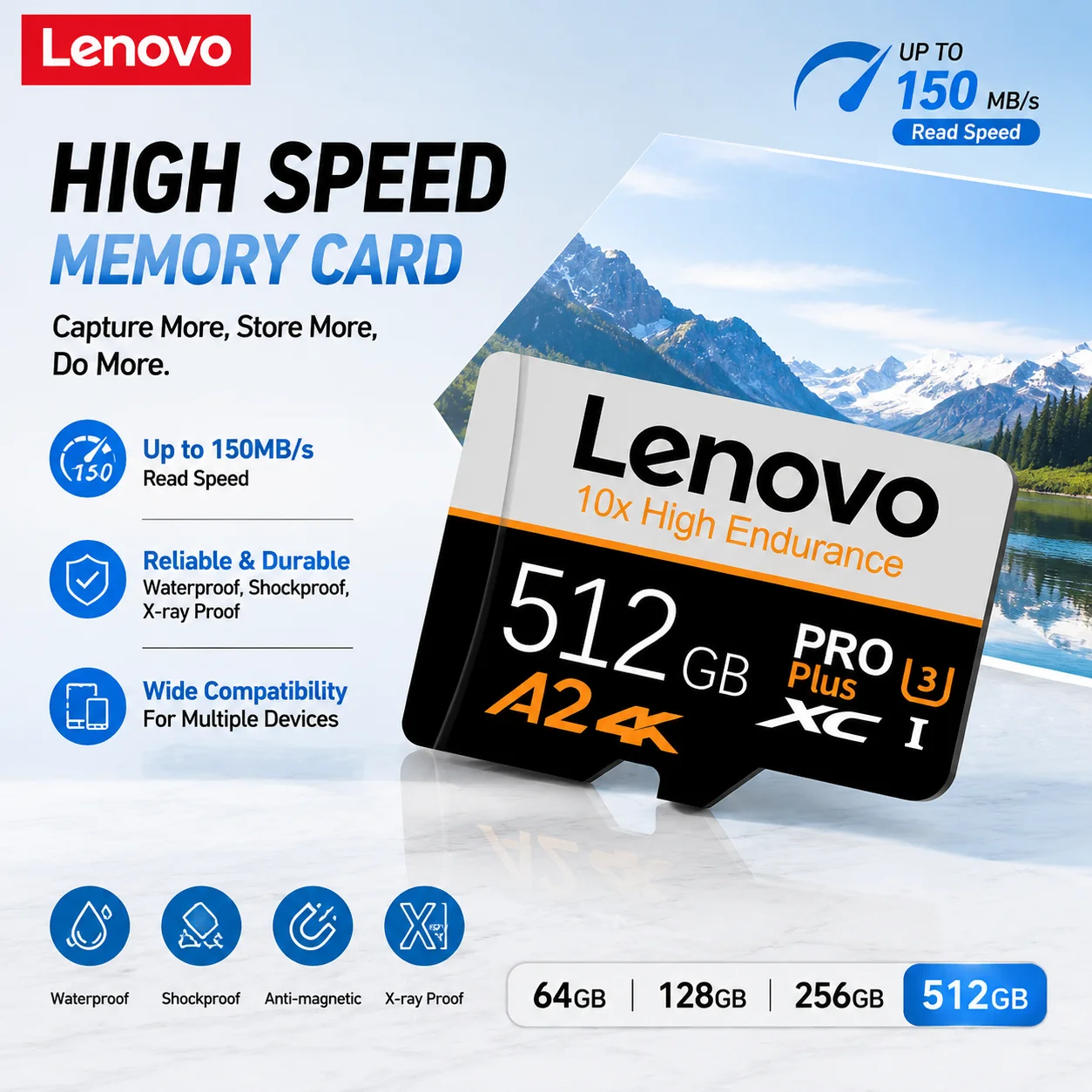 레노버 고속 1TB 512GB 256GB 마이크로 SD 카드 128GB A2 U3 V30 Class10 TF 메모리 카드 드론 카메라 휴대폰용 4K 고속
