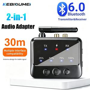 KEBIDUMEI 2-in-1 블루투스 6.0 무선 스테레오 송신기/수신기, 고음질(HIFI) 음악 어댑터, AUX, RCA, USB-C 포트 지원, TV, PC, 스피커, 헤드폰에 사용 가능