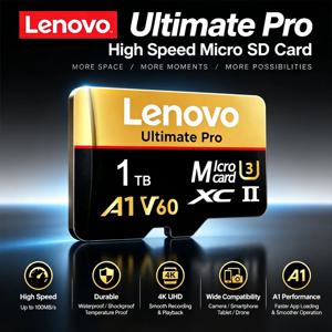 Lenovo Micro SDXC TF 메모리 카드, 고속 전송, UHS-I, C10, U3, 64GB, 128GB, 256GB, 512GB, 1TB, PC, 노트북, 감시 카메라용