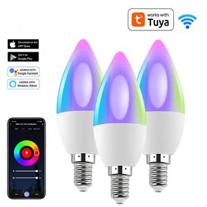 투야 스마트 E14 C37 캔들 LED 전구, 스마트 홈 조명용, Wi-Fi 및 블루투스 지원, RGBCCT, 5W, 밝기 조절 가능, 색상 변경 기능, 앱으로 제어 가능