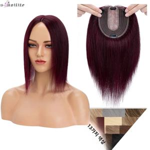 S-noilite 10x12cm 헤어 토퍼 헤어 클립 천연 헤어 가발 100% 인간의 머리카락 여성 토퍼 실크베이스 가발 클립 헤어 익스텐션