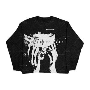새로운 힙합 streetwear 니트 스웨터 남자 고딕 초상화 인쇄 풀오버 가을 하라주쿠 코튼 스웨터 여성 대형 스웨터