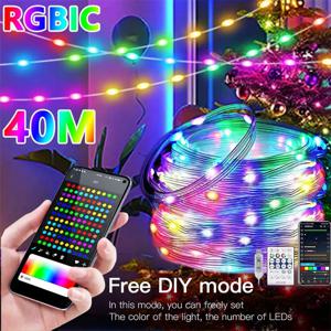 40M RGBIC LED 문자열 WS2812B 블루투스 USB 음악 드림 컬러 라이트 5V 크리스마스 생일 파티 갈 랜드 장식 요정 조명 홈