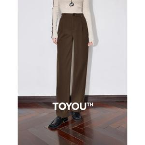 TOYOUTH 여성 캐주얼 바지 2024 가을, 겨울 새로운 중반 허리 작업복 스타일 스트레이트 모직 바지