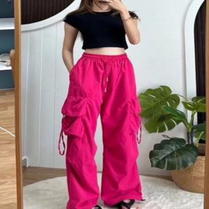 새로운 여성 Y2K 카고 바지 패션 캐주얼 높은 허리 큰 주머니 힙합 바지 여성 streetwear drawstring baggy 스웨트 팬츠