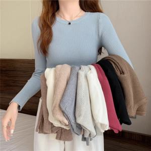 가을 겨울 여성 오-넥 풀오버 스웨터 탑 패션 여성 긴 소매 스키니 탄성 캐주얼 바닥 니트 셔츠