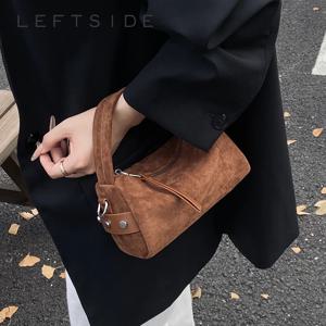 LEFTSIDE 레트로 미니 PU 가죽 숄더백 여성용 버킷 크로스백 2025 겨울 명품 디자이너 핸드백