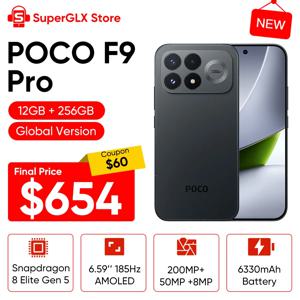 글로벌 버전 POCO F9 Pro 5G 스마트폰, 6.59인치, 185Hz AMOLED 디스플레이, 스냅드래곤 8 엘리트 Gen 5 프로세서, 100W 초고속 충전, 200MP OIS 카메라, NFC, IP68 방수 방진 기능