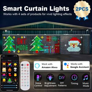 1/2개입 스마트 LED 커튼 조명, LED 요정 조명, 앱으로 제어 가능, 음악과 동기화, DIY 패턴 설정 가능, 방수 기능, 실내외 파티 장식용