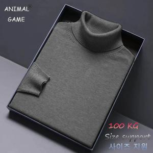 동물 무늬 터틀넥 니트웨어 럭셔리 남성 스웨터 롱핏 풀오버 스웨터 단색 남성 스트리트웨어 따뜻한 겨울 블라우스