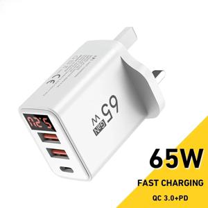 GaN 65W USB C 충전기 PD 고속 충전 휴대폰 충전기 전원 어댑터 아이폰 삼성 샤오미용 EU/US/UK 플러그 고속 충전기