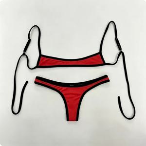 Y2K 섹시 핫걸 대비되는 비키니 레트로 조절 가능한 어깨끈 백리스 여름 비치 스플릿 수영복