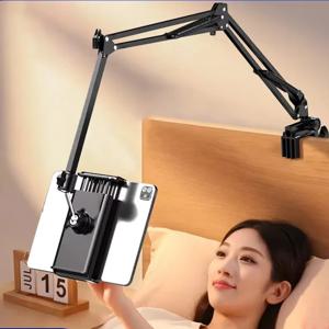 긴 금속 암이 있는 침대용 태블릿 홀더 아이패드 스탠드 태블릿 브래킷 360도 회전 가능 °     4.5~12.9인치 휴대폰/태블릿용 회전식 침대 휴대폰 거치대