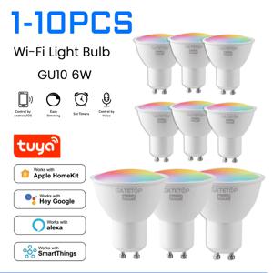 1-10Pcs Tuya GU10 WiFi LED 스마트 전구 디밍 가능 1-100% RGBCW 스포트라이트 스마트 라이프 앱 Alexa Google 홈 음성 제어와 함께 작동
