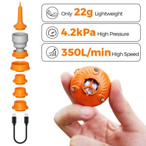 휴대용 에어 펌프(22g), 침낭 및 에어 제품용, 4.2kPa, 350L/min 고속, USB-C 전원 공급, 수영용 튜브용 에어 매트리스 펌프.