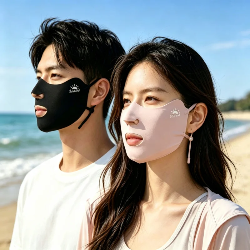 자외선 차단 스포츠 페이스 마스크, 새로운 아이스 실크 통기성 심리스 오픈형 통기 디자인 쿨링 썬 커버 러닝 마스크