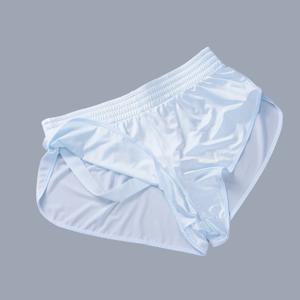 남성용 새틴 광택 소재 아로 팬츠, 옆트임 박서형 반바지, 섹시한 속옷, 라운지웨어, 내장형 조크스트랩, 메시 소재, 수면용 하의