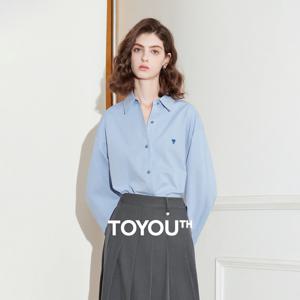TOYOUTH 여성용 퓨어 코튼 셔츠 2026 뉴 하트 자수 솔리드 컬러 심플 다용도 기본 탑