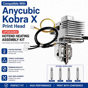 업그레이드된 Anycubic Kobra X 핫엔드 어셈블리 키트 스트레인 게이지 0.25 0.4 0.6 0.8mm 노즐 프린트 헤드 3D 프린터 부품