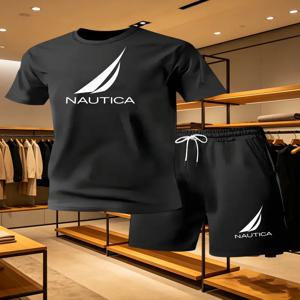 여름 남성용 Nautica 반팔 티셔츠 반바지 캐주얼 세트 야외 스포츠 홈 장식 캐주얼 스트리트 패션에 적합