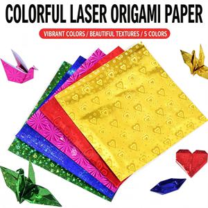 홀로그램 레이저 반짝이 종이 정사각형 5가지 색상 흰색 뒷면 다양한 크기 DIY 어린이 공예 접이식 종이 수제 장식용