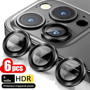 아이폰 18 Pro Max, 17, 16, 14, 13, 15 Plus, 12 Mini, 11, 18 Pro Max용 금속 링 카메라 렌즈 보호 필름 6개 세트