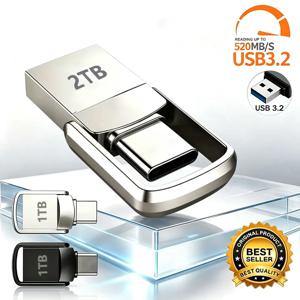 USB 메모리 액세서리, 2TB 고속 USB 3.2 Type-C OTG 금속 펜 드라이브, 1TB, 512GB, 휴대용 메모리 USB 스틱, 저장 장치, 신제품