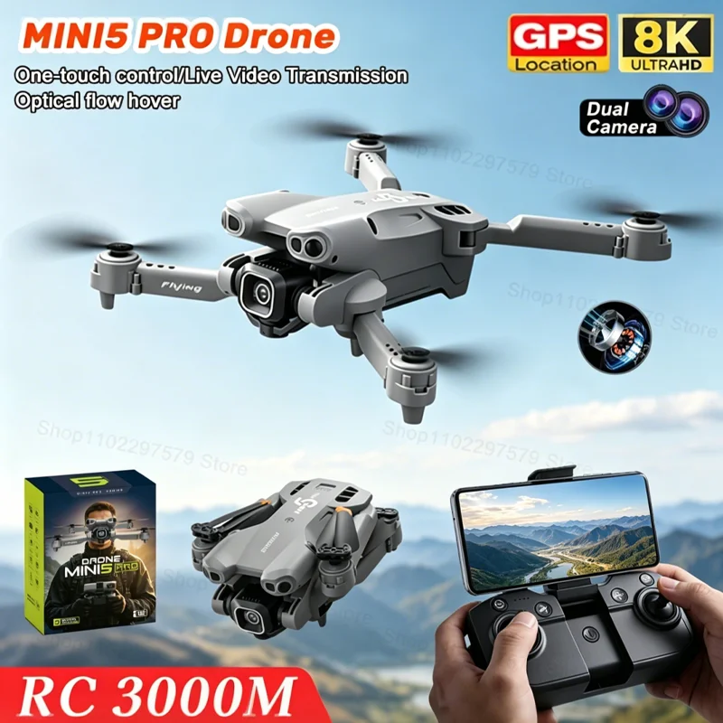 최신 인기 상품, MINI5 PRO 드론: 8K 고화질, 듀얼 카메라, 5G 와이파이, 브러시리스 모터, 장애물 회피 기능, 접이식 쿼드콥터 장난감