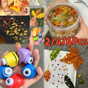 2개/4개/6개 세트 미니 스크랩북 펀치, 가을 잎 모양 펀치, 수공예용 엠보싱 펀치, 어린이용 종이 커팅 및 DIY 카드 제작 도구